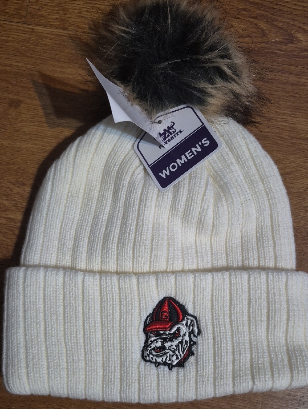 Georgia Bulldog's Cream Fur Pom Beanie